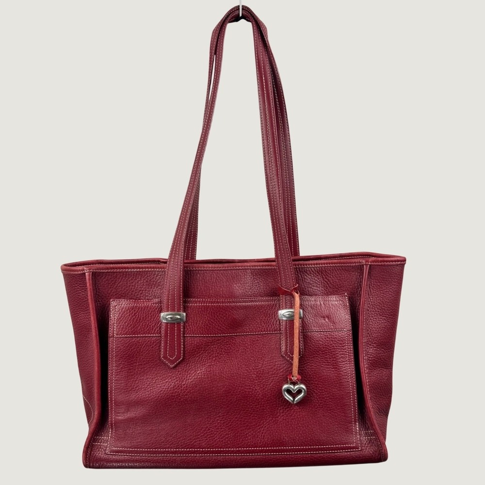 Brighton Leather Tote Bag Womens Large Red Heart Charm Pebbled Gingham Americana